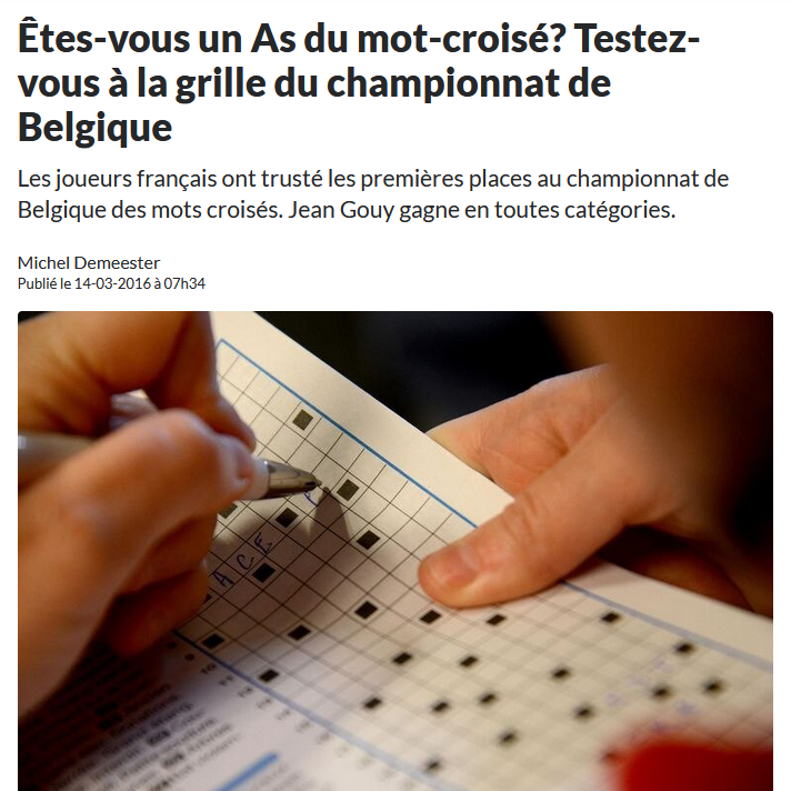 Êtes-vous un As du mot-croisé? Testez-vous à la grille du championnat de Belgique